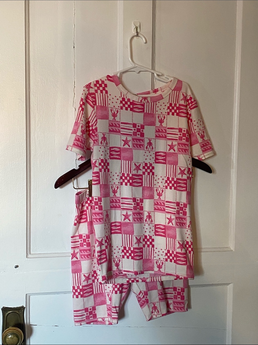 Cat & Jack Pink and White Checkerboard Pajama Set with Sea Motifs